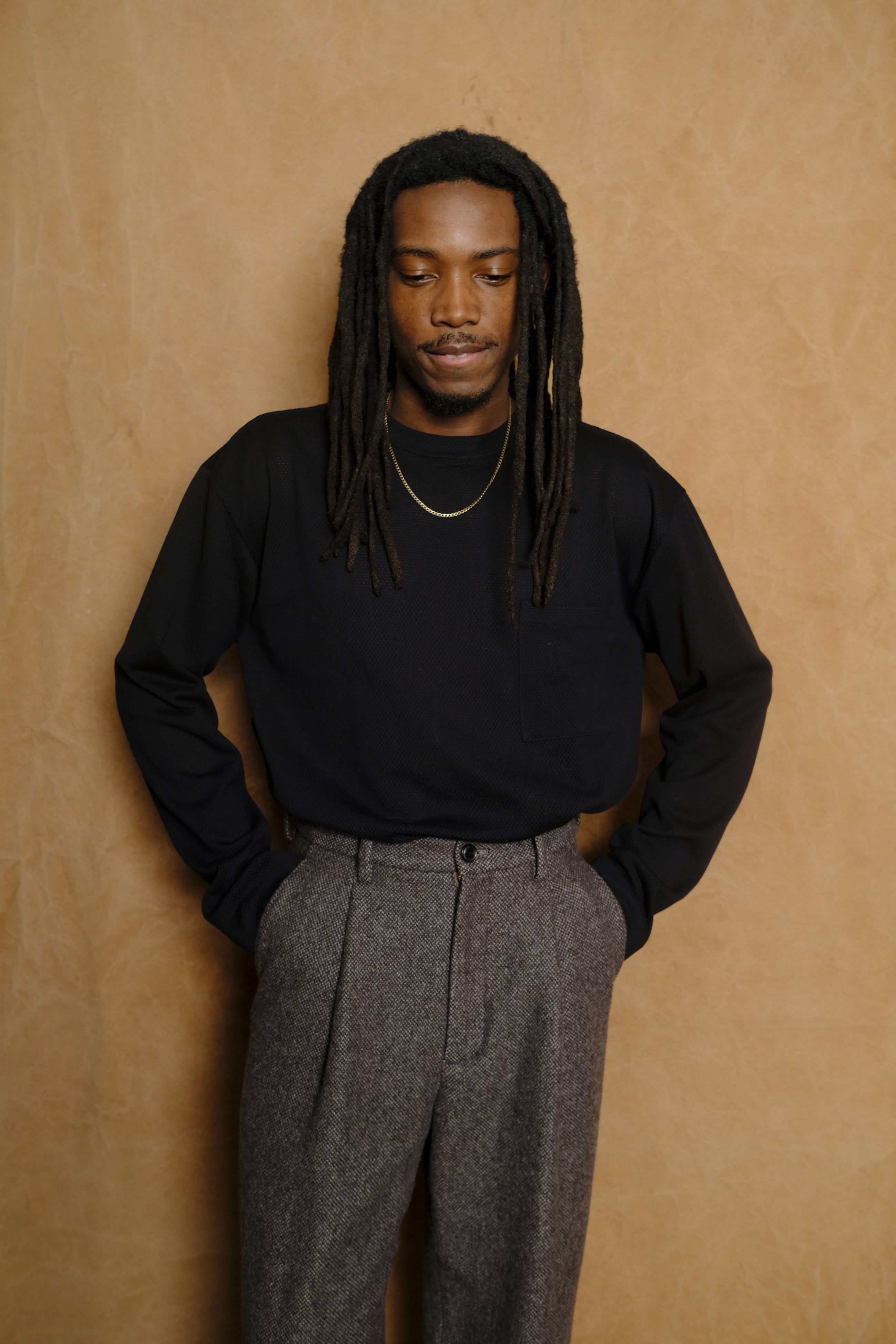 Preemo LS Box Tee in Black Mesh Cotton