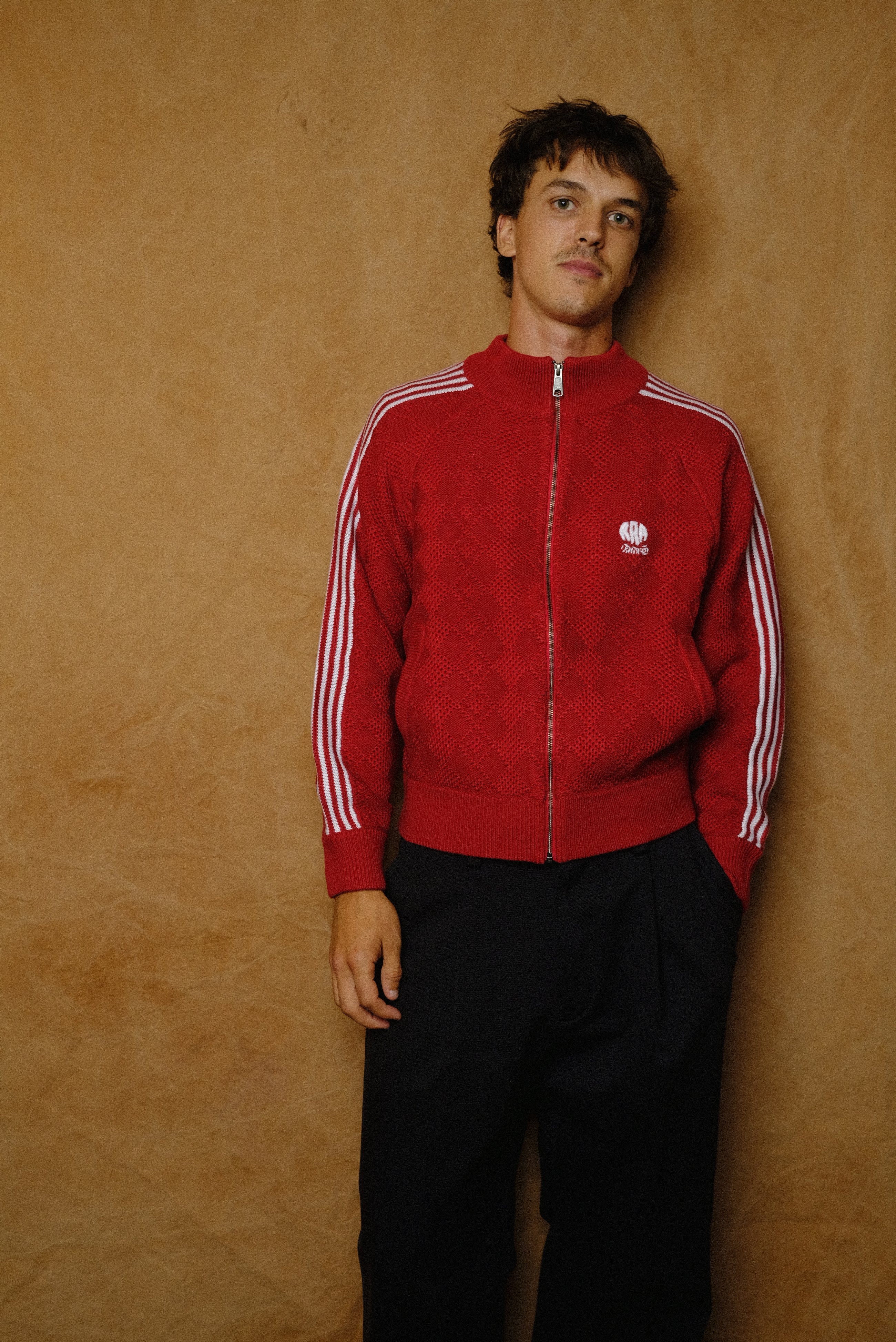 knitted training jacket in red