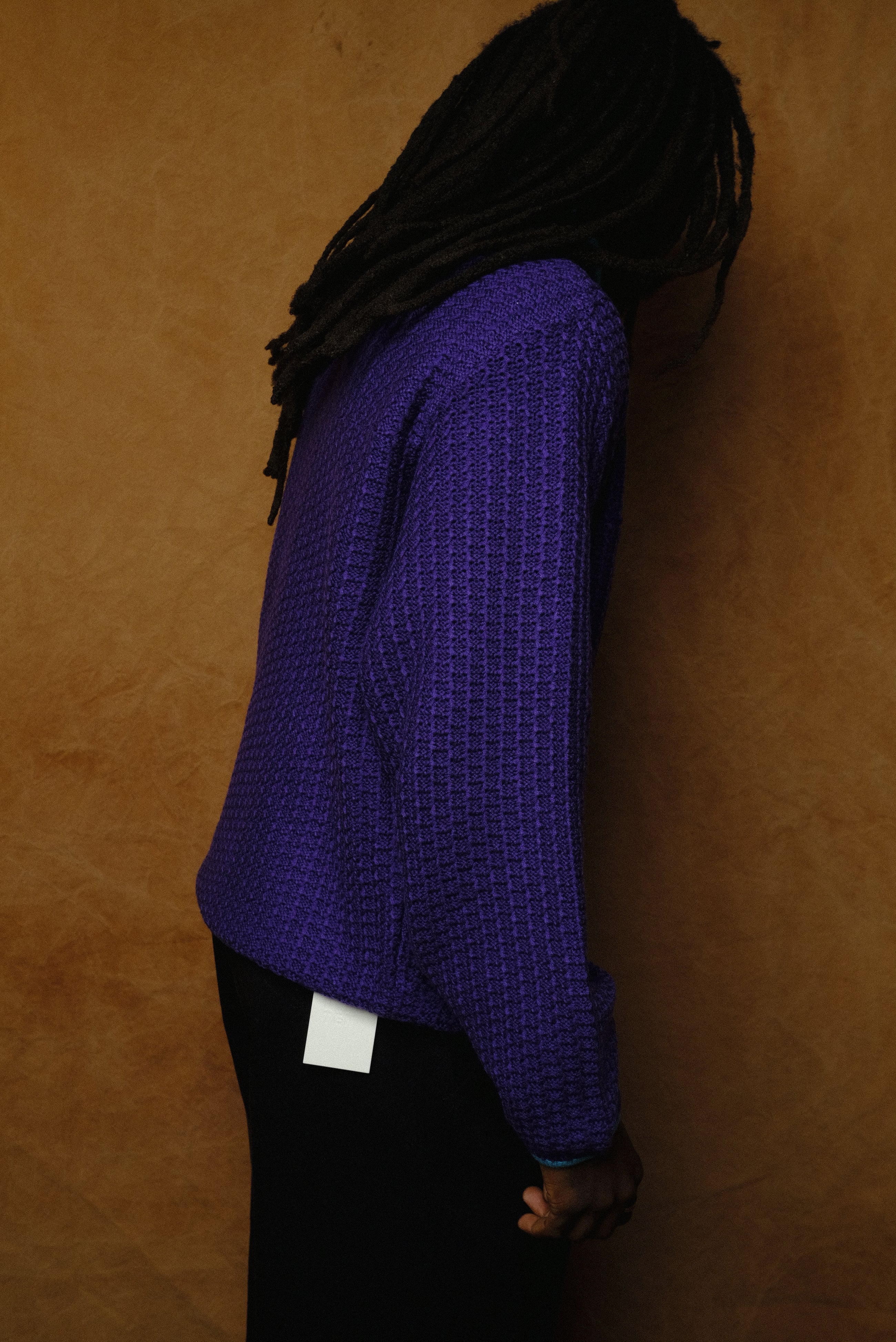 mountain knitting pullover in purple
