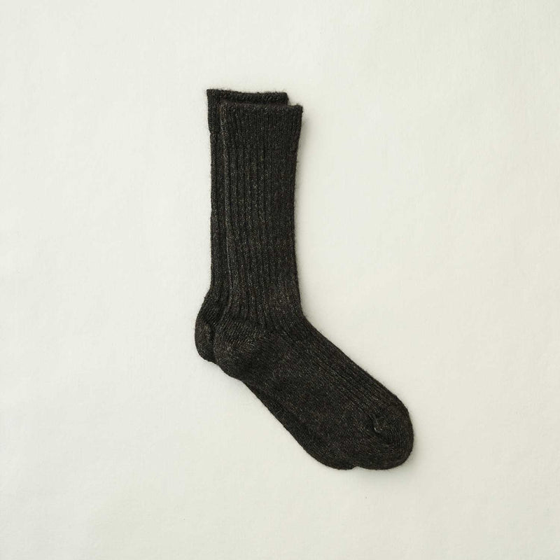 alpaca linen ribbed socks in d.green/black