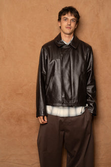 fold blouson in dark brown leather