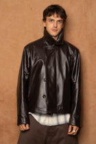 fold blouson in dark brown leather