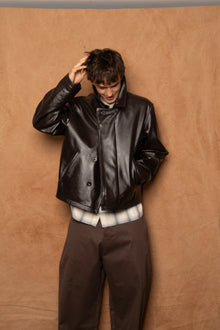 fold blouson in dark brown leather