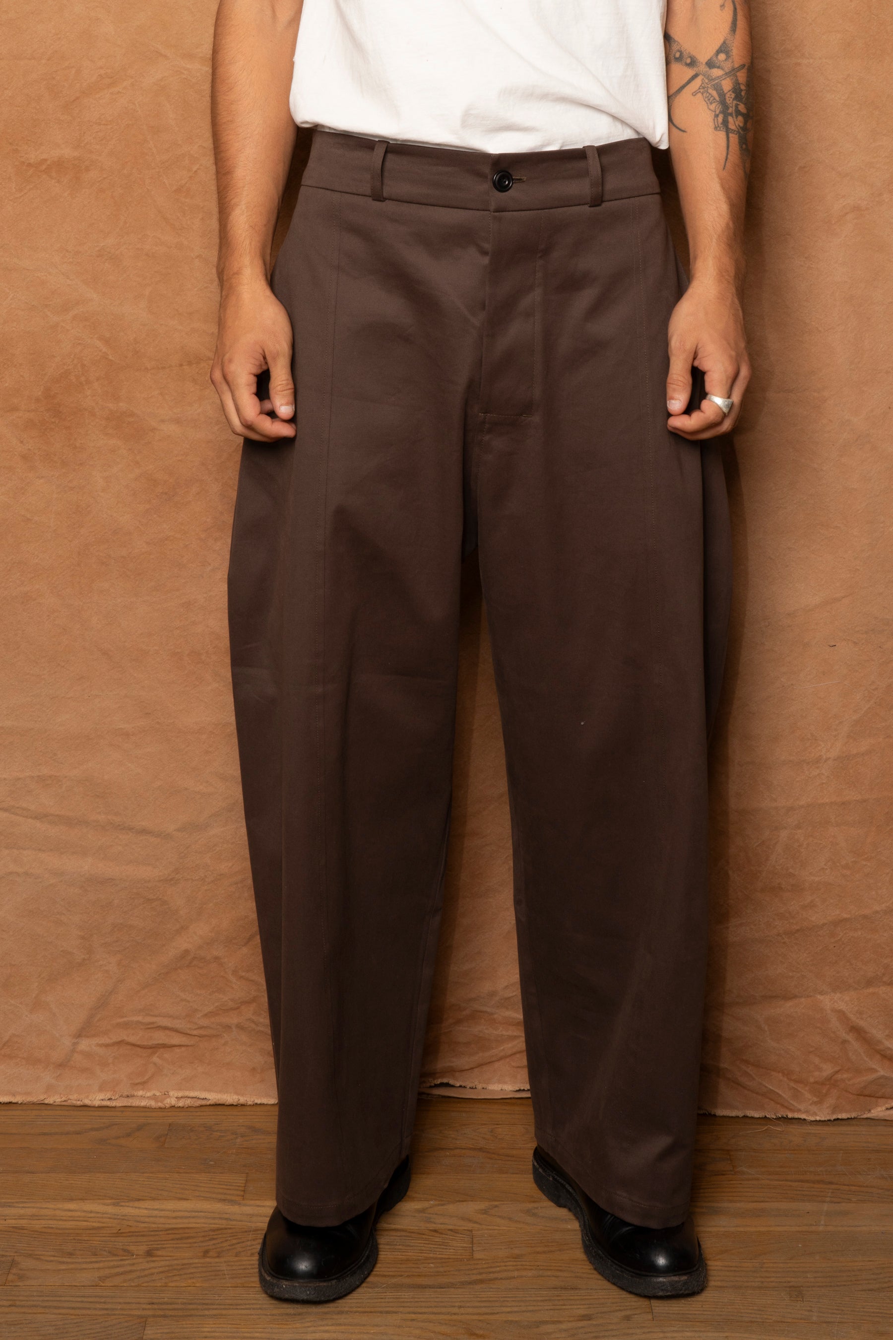welt trouser in brown cotton drill