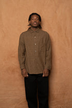 italian collar long sleeve shirt B in brown wool silk