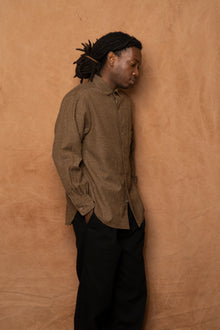 italian collar long sleeve shirt B in brown wool silk