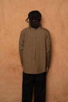 italian collar long sleeve shirt B in brown wool silk