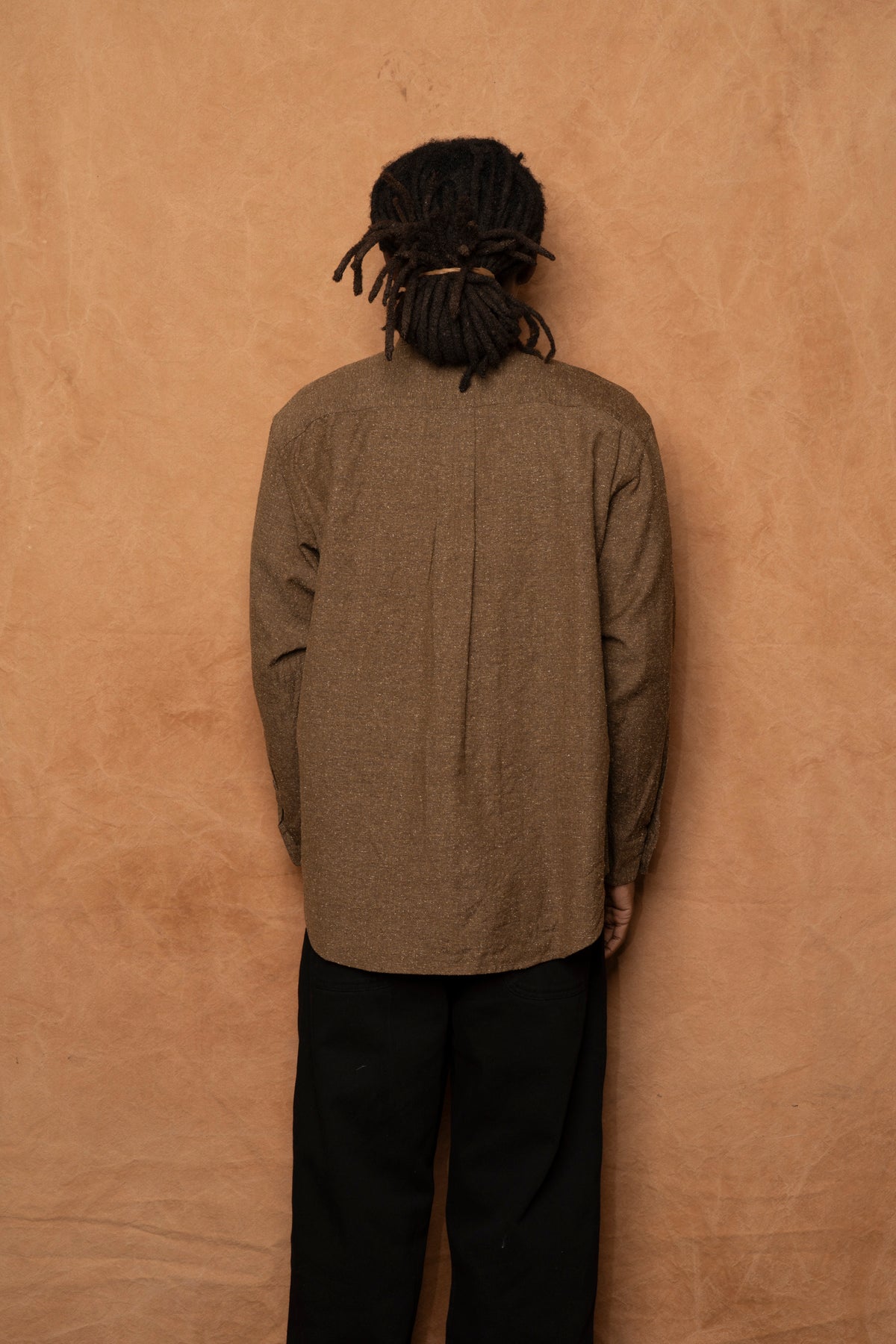 italian collar long sleeve shirt B in brown wool silk