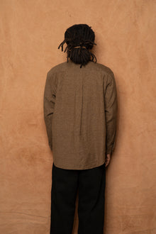 italian collar long sleeve shirt B in brown wool silk
