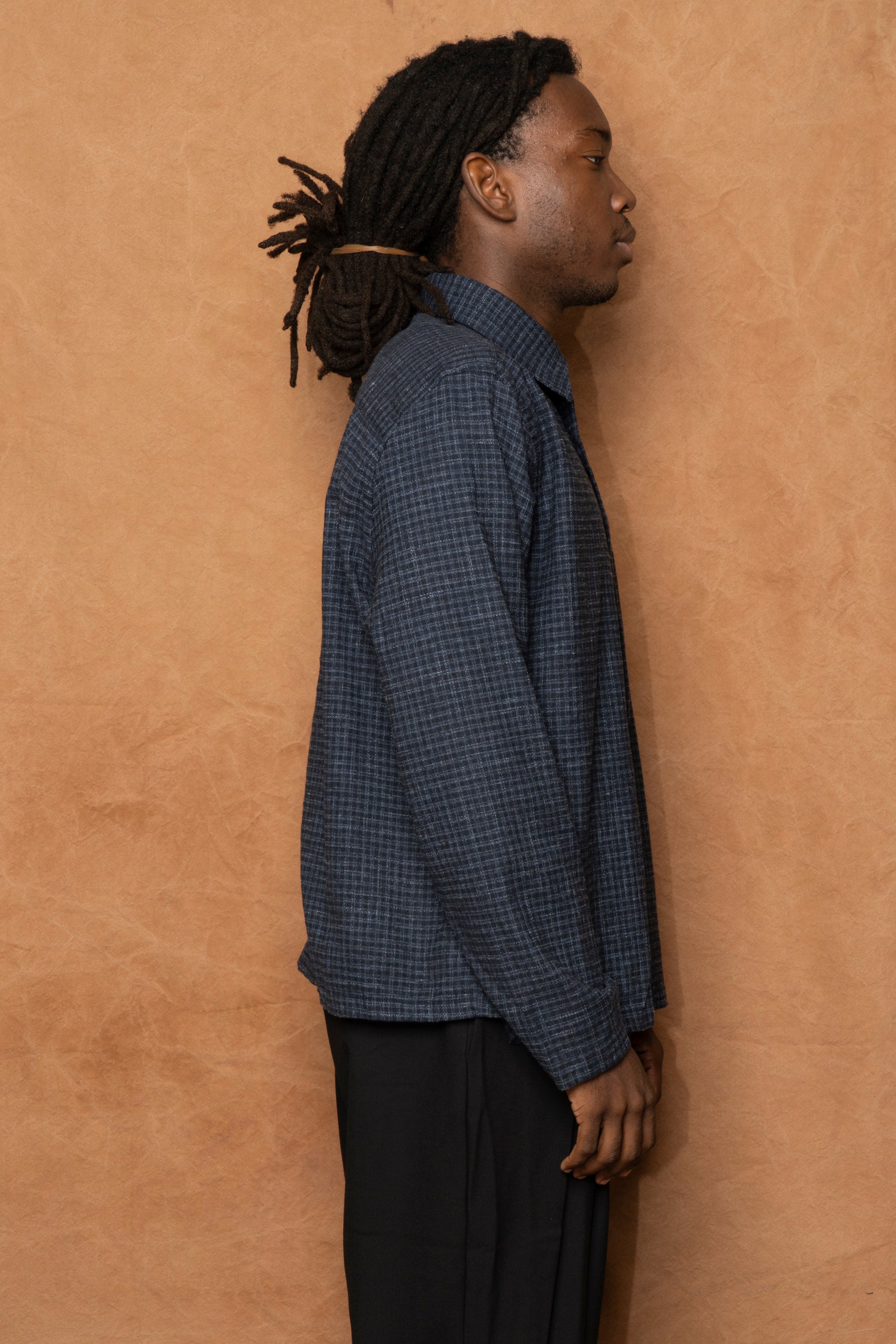 box shirt in checkered blue wool