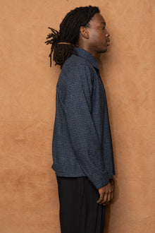 box shirt in checkered blue wool