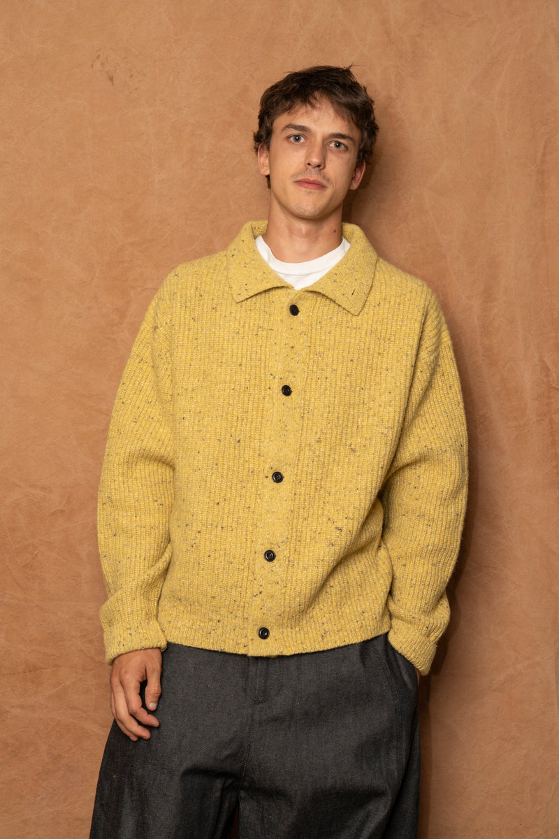 wiral cardigan in speckled mustard