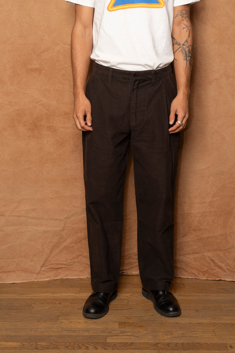 commute pant in dark brown cotton suede