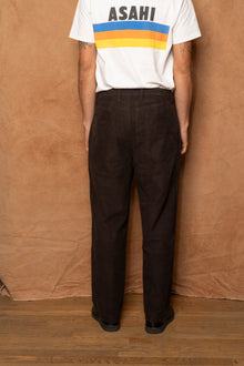 commute pant in dark brown cotton suede