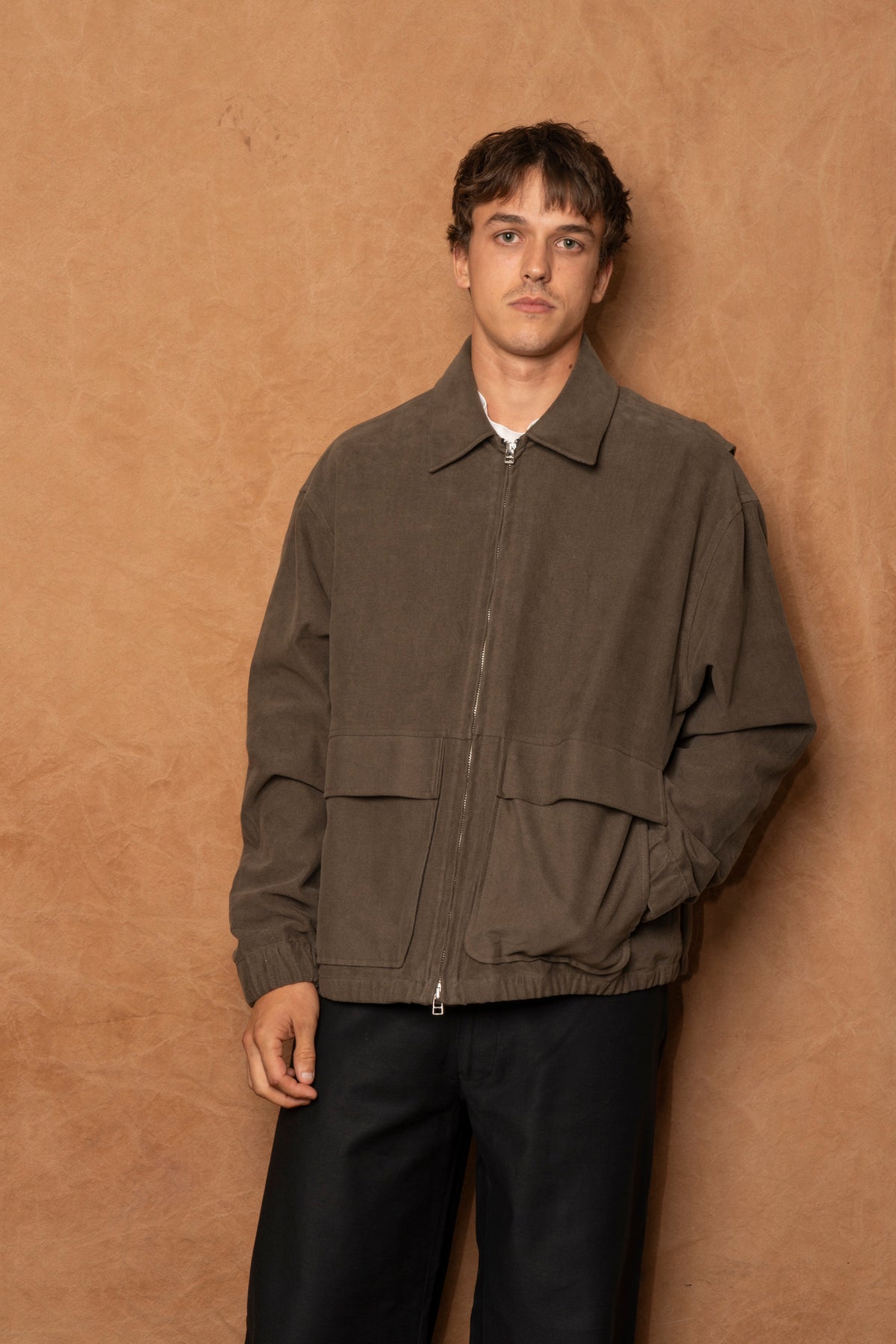 norte jacket in olive cotton suede