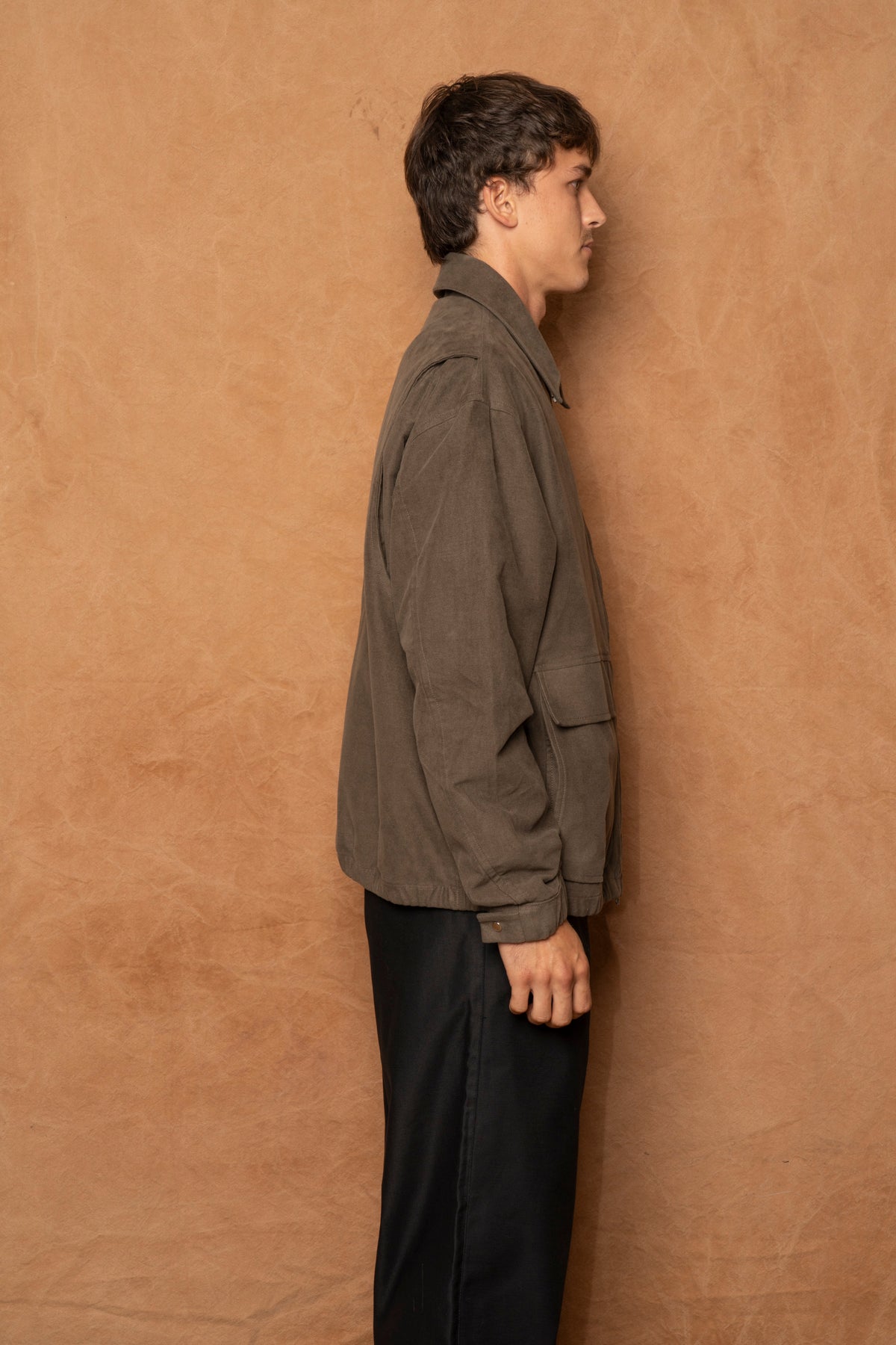 norte jacket in olive cotton suede
