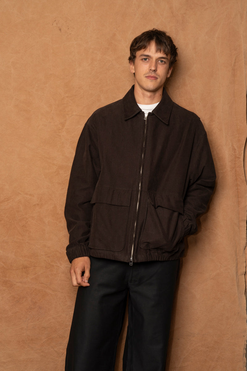 norte jacket in dark brown cotton suede