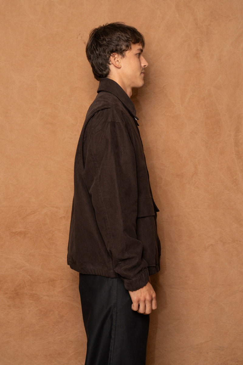 norte jacket in dark brown cotton suede