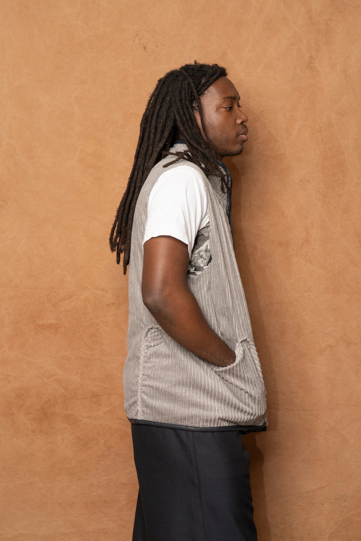 wrap vest in steel cotton corduroy