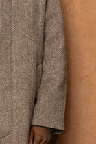 raglan top coat in brown herringbone wool