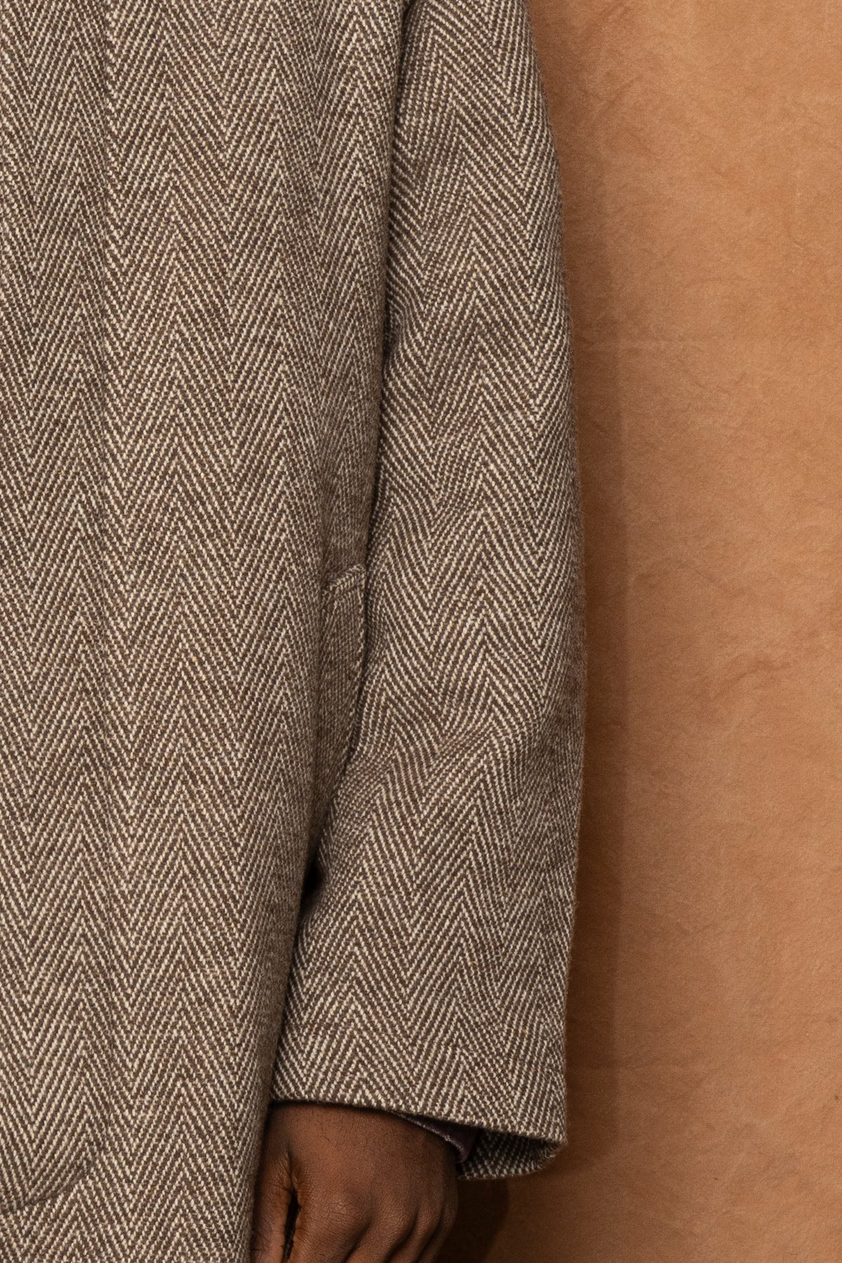 raglan top coat in brown herringbone wool