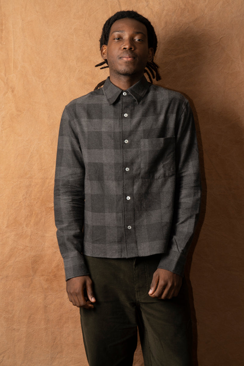 khumbu shirt in grey cotton/yak check