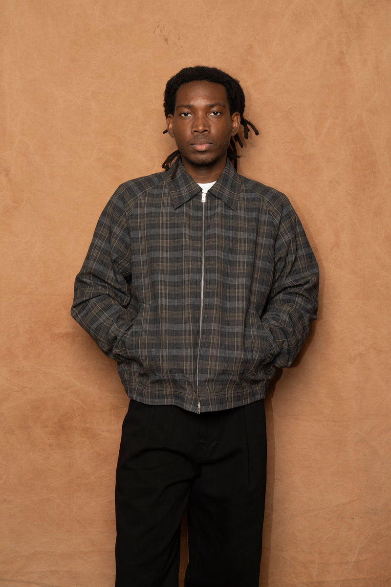 stensholt cotton wool check blouson in charcoal grey