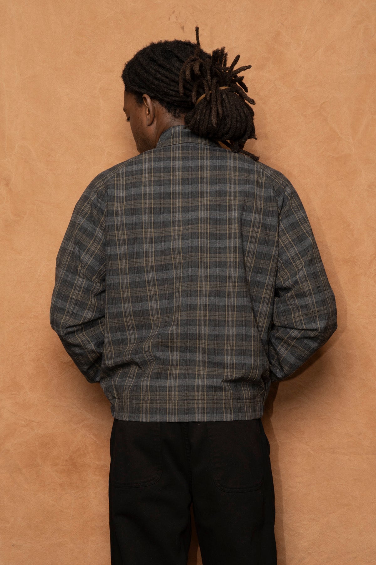 stensholt cotton wool check blouson in charcoal grey