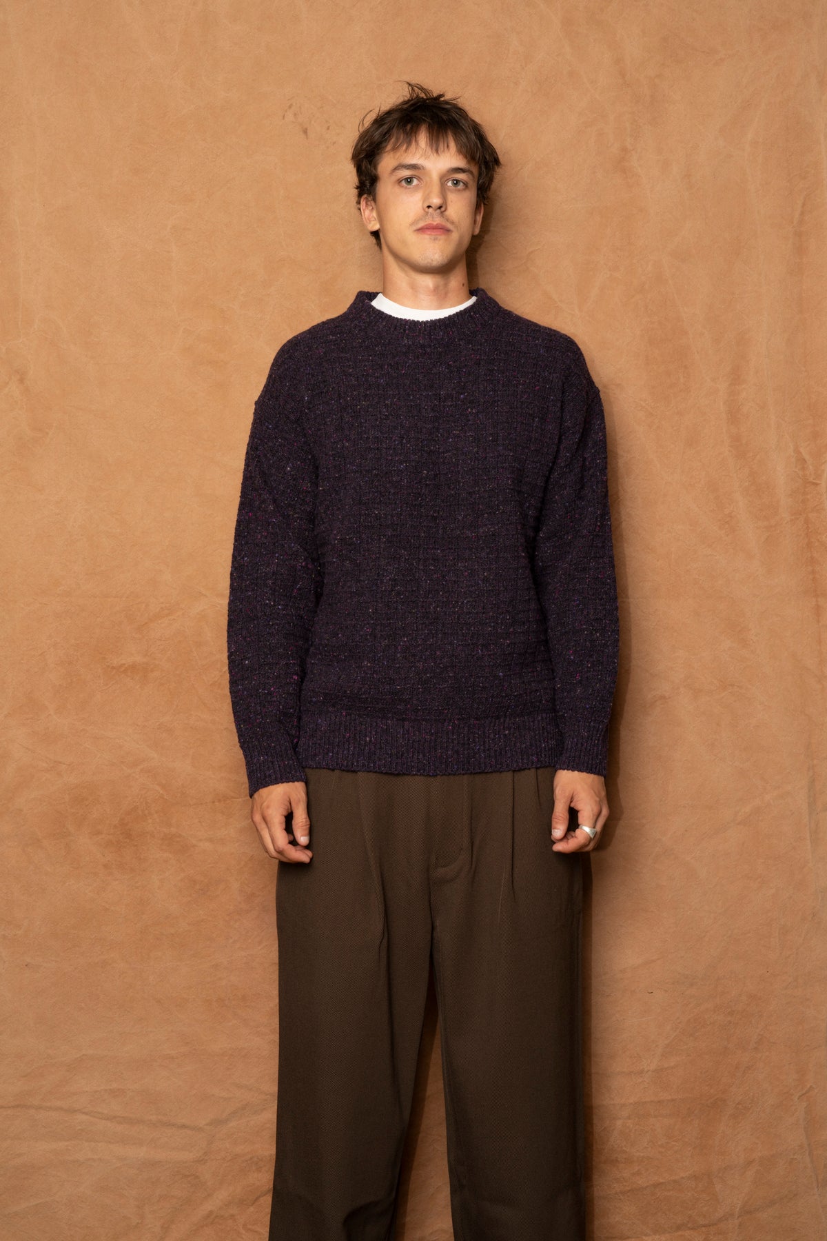 hirtshals donegal square sweater in darkest purple
