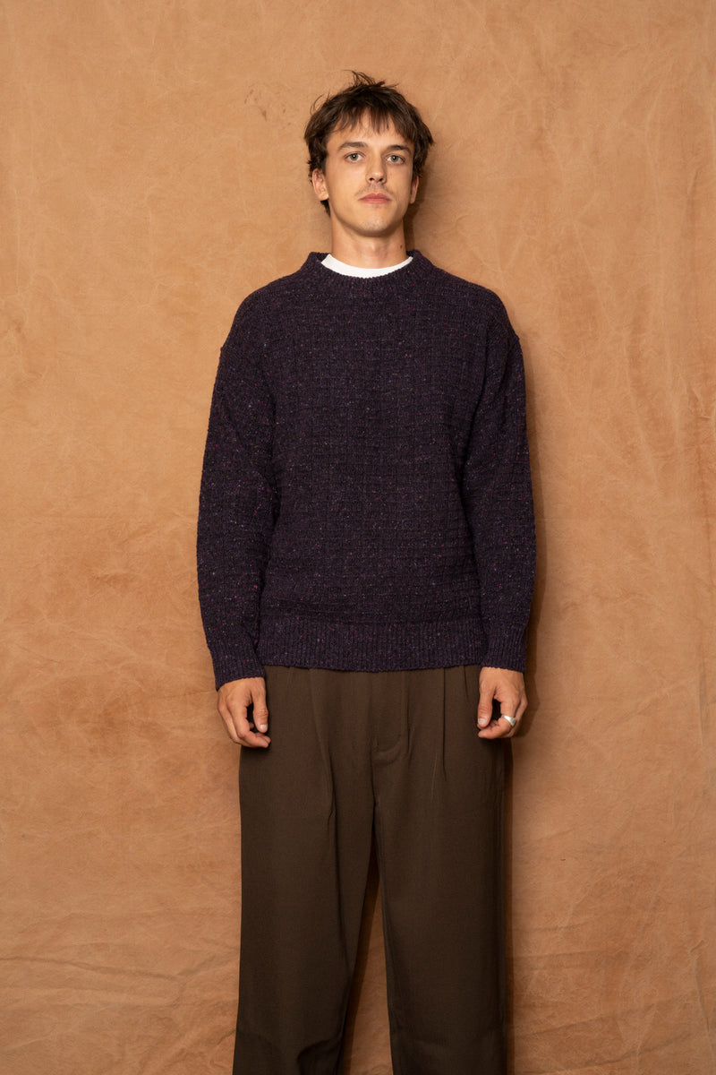 hirtshals donegal square sweater in darkest purple
