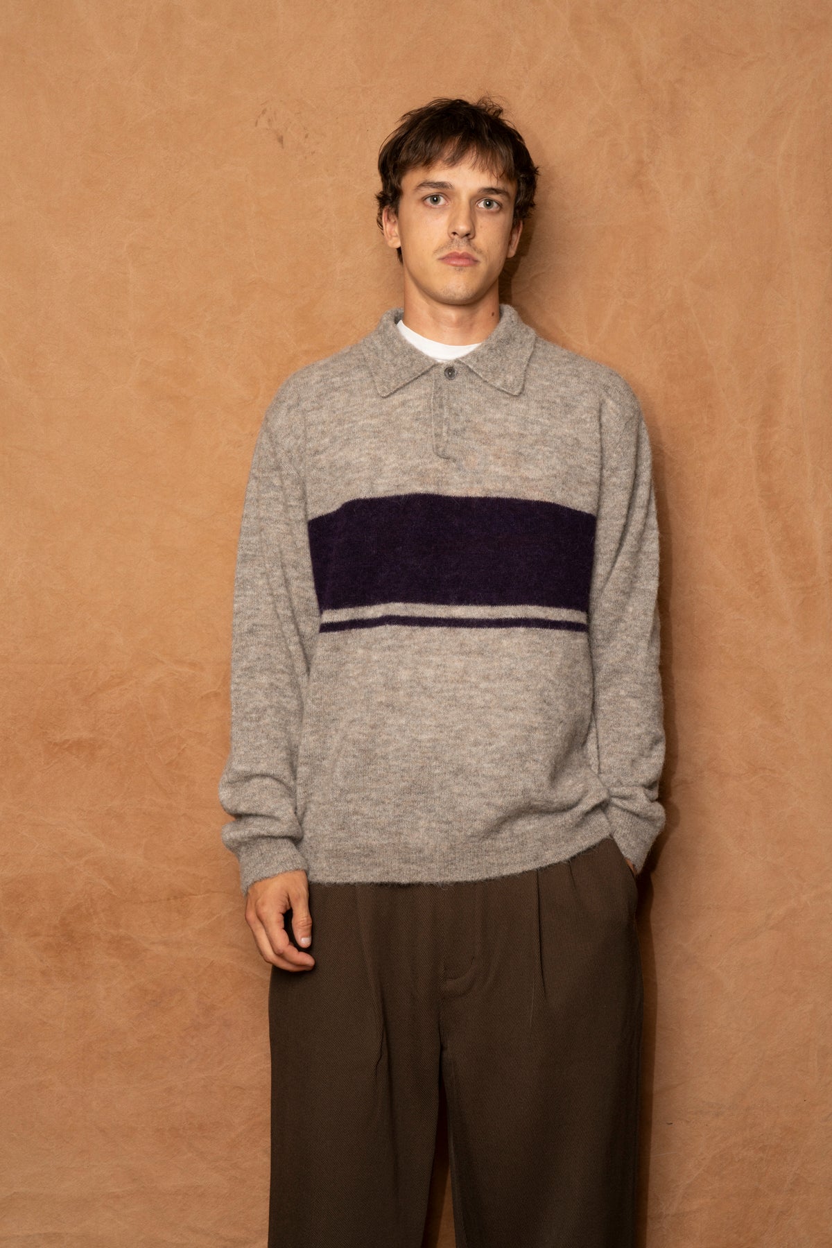 gudme baby alpaca stripe polo in walnut