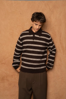 gudme baby alpaca stripe polo in brown