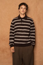 gudme baby alpaca stripe polo in brown