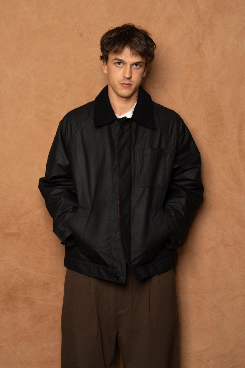 waxed jacket in black cotton