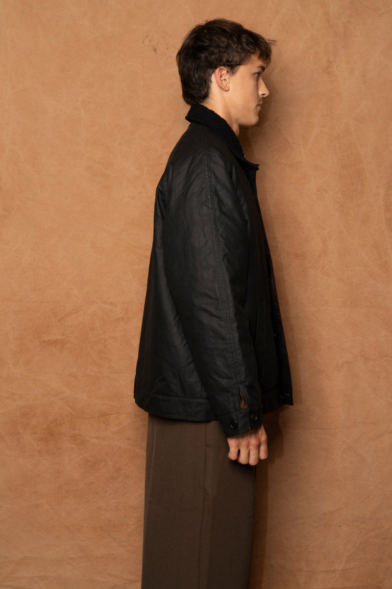 waxed jacket in black cotton