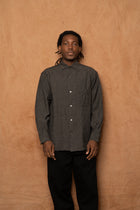 italian collar long sleeve shirt B in black wool silk