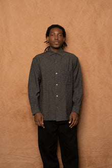 italian collar long sleeve shirt B in black wool silk