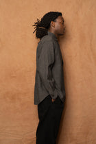 italian collar long sleeve shirt B in black wool silk