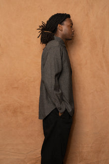 italian collar long sleeve shirt B in black wool silk