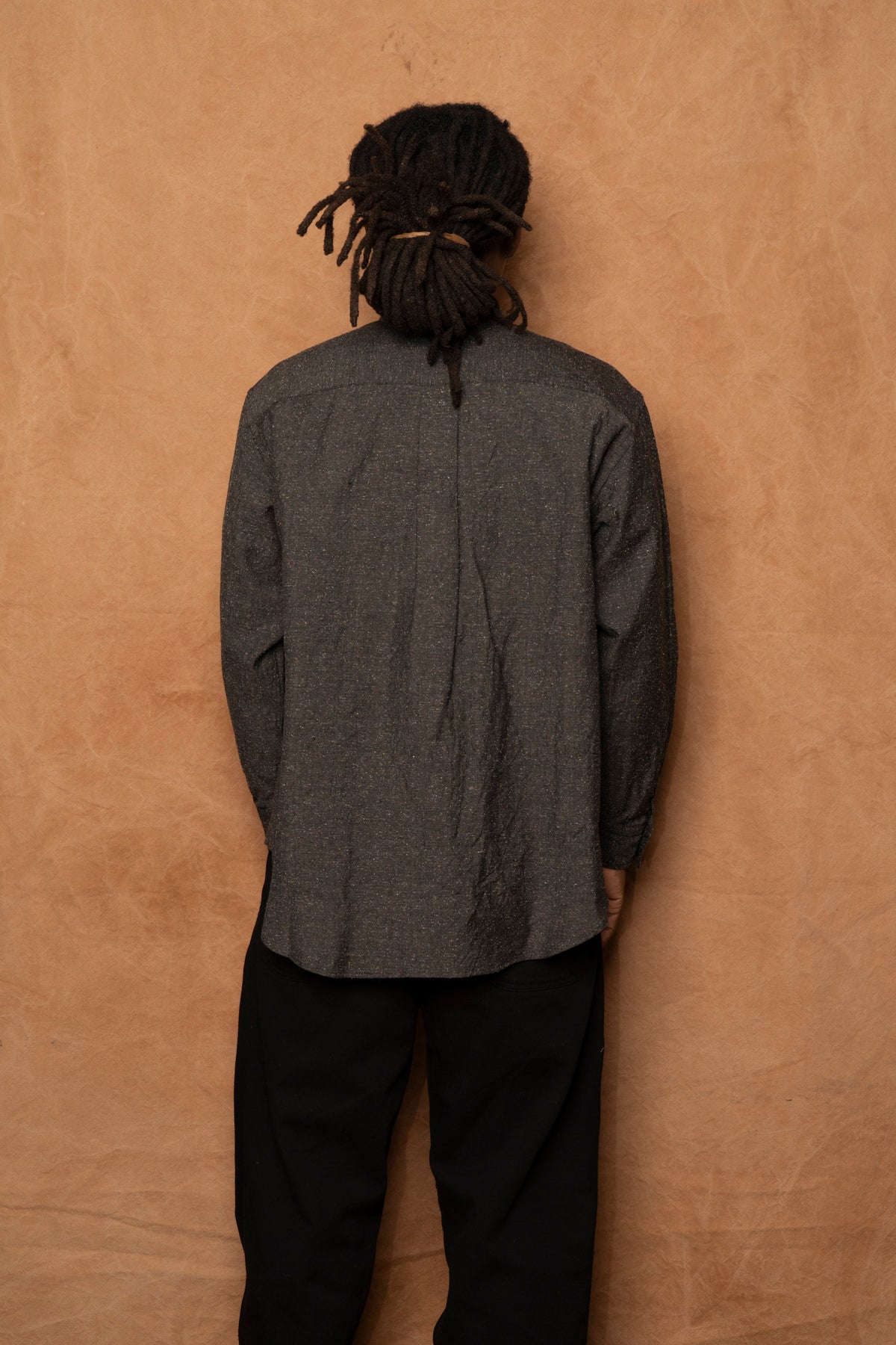 italian collar long sleeve shirt B in black wool silk