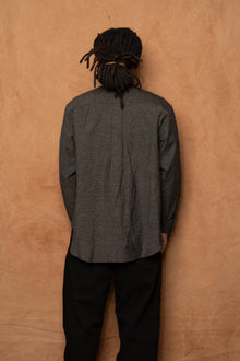 italian collar long sleeve shirt B in black wool silk
