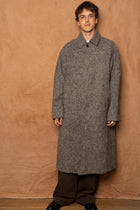 reilstad donegal wool balmacaan raglan coat in charcoal melange