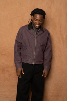 zip up blouson in d.purple cotton denim