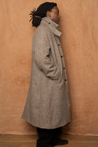 raglan top coat in brown herringbone wool