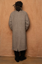 raglan top coat in brown herringbone wool