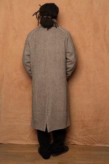 raglan top coat in brown herringbone wool