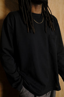 Preemo LS Box Tee in Black Mesh Cotton