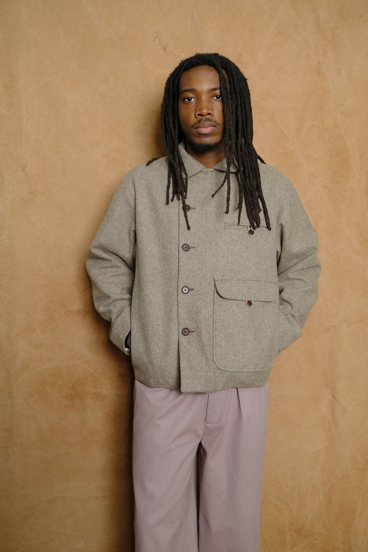 airport jacket in oat melton