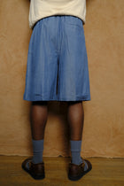 wide shorts in indigo contrast stitched hand loomed cotton