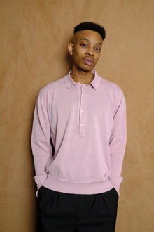 draped placket polo shirt in pink